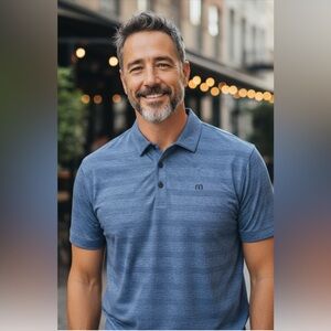 Travis Mathew Striped Blue Polo Shirt